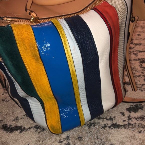 Tory Burch Half-Moon Balloon Stripe Satchel Bag - Picture 14 of 16